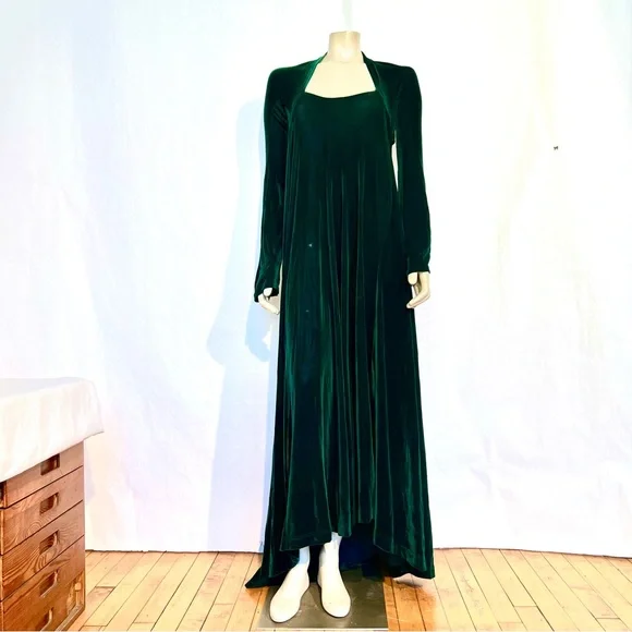 ROMAN KEFLAY VINTAGE OLIVE GREEN STRETCH VELVET - Picture 2 of 12